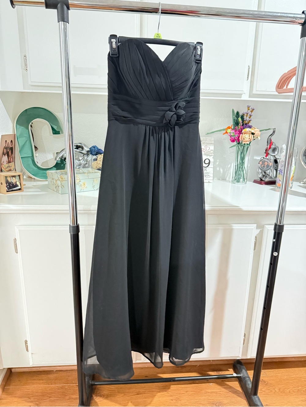 May Queen Black Strapless Chiffon Evening Gown